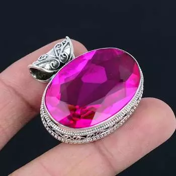 Кулон из драгоценного камня с розовым топазом, твердый кулон из стерлингового серебра 925 пробы, ювелирный подарок для унисекс