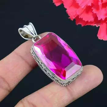 Кулон из драгоценного камня с розовым топазом, твердый кулон из стерлингового серебра 925 пробы, ювелирный подарок для унисекс