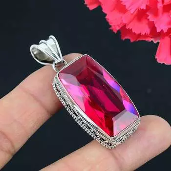 Кулон из драгоценного камня с розовым топазом, твердый кулон из стерлингового серебра 925 пробы, ювелирный подарок для унисекс