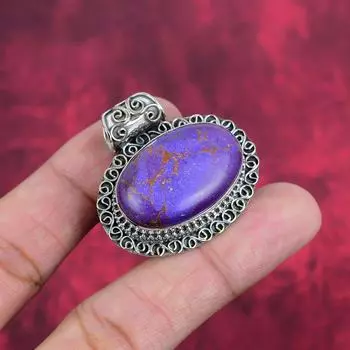 Кулон из фиолетовой меди и бирюзы, кулон из стерлингового серебра 925 пробы, подарок для женщин, кулон ручной работы с драгоценными камнями 1.50 Inches фиолетовый