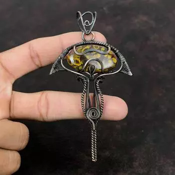 Кулон из фруктовой яшмы, медная проволочная обертка, подвеска ручной работы, ювелирные изделия из фруктовой яшмы, подвеска из драгоценных камней, подарок для мамы, дизайнерские медные украшения