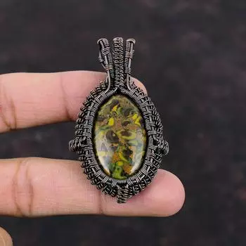 Кулон из фруктовой яшмы, медная проволока, кулон, этнические украшения, приличный кулон ручной работы, драгоценный камень, медные украшения для подарка, кулон в стиле хиппи в стиле бохо