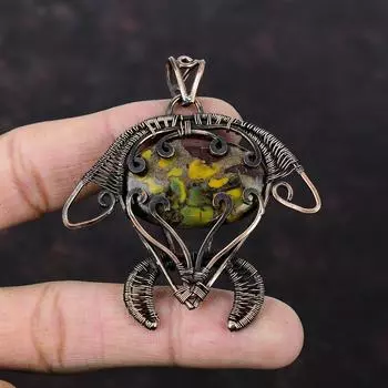 Кулон из фруктовой яшмы, медная проволока, кулон, ювелирные изделия из фруктовой яшмы, кулон в виде черепахи, кулон ручной работы, драгоценный камень, медные украшения, подарок для мамы