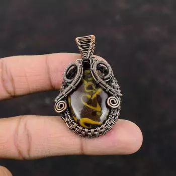 Кулон из фруктовой яшмы, медная проволока, кулон с драгоценными камнями, ювелирные изделия из фруктовой яшмы, кулон ручной работы, медные украшения для подарка, подвеска в стиле хиппи в стиле бохо