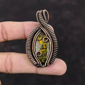 Кулон из фруктовой яшмы, медная проволока, кулон с драгоценным камнем, ювелирные изделия из фруктовой яшмы, кулон ручной работы, медные украшения, подарок для нее, элегантные украшения