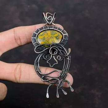 Кулон из фруктовой яшмы, обернутый медной проволокой, ювелирное изделие из фруктовой яшмы, подвеска из драгоценных камней, элегантный кулон ручной работы, медные ювелирные изделия, свадебный подарок