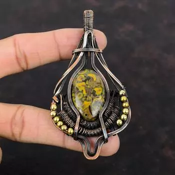 Кулон из фруктовой яшмы, обернутый медной проволокой, кулон ручной работы из меди, ювелирное изделие из драгоценных камней, обернутое проволокой, подарок для женщин, лечебный камень