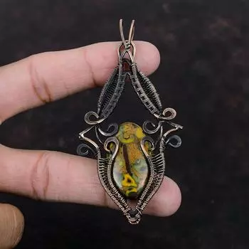 Кулон из фруктовой яшмы, обернутый медной проволокой, ювелирное изделие из фруктовой яшмы, драгоценный камень, кулон в подарок маме, ювелирное изделие из меди ручной работы, потрясающий кулон