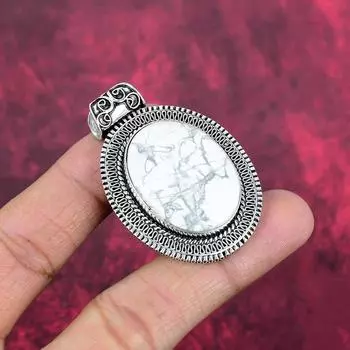 Кулон из говлита, ювелирные изделия из стерлингового серебра 925 пробы, ювелирные изделия с драгоценными камнями, кулон ручной работы, для свадебного подарка 2.08 Inches белый