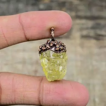 Кулон из грубого лимонного кварца, гальванопластический медный кулон, гальванопластическое ювелирное изделие ручной работы, подвеска из настоящего драгоценного камня, медное ювелирное изделие в подарок для него