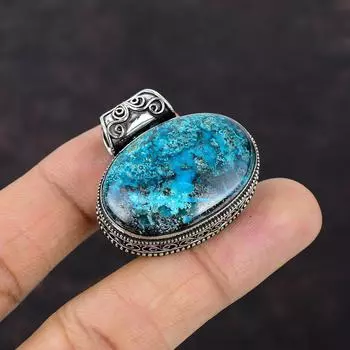 Кулон из хризоколлы, кулон с драгоценным камнем, этнические украшения ручной работы, подвеска из стерлингового серебра 925 пробы, ювелирные изделия из хризоколлы, подарок на помолвку, винтажный кулон