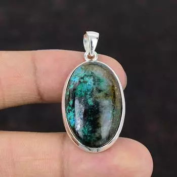 Кулон из хризоколлы Уникальный кулон из драгоценного камня Подвеска из стерлингового серебра 925 пробы Ювелирные изделия ручной работы Подвеска из целебного камня Серебряный ювелирный подарок для женщин