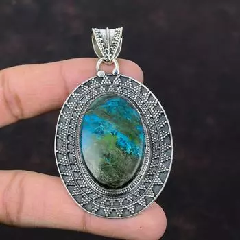 Кулон из хризоколлы, винтажный кулон из драгоценного камня, ювелирные изделия ручной работы, подвеска из стерлингового серебра 925 пробы, ювелирный подарок из хризоколлы для ее эффектного кулона