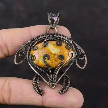 Кулон из ископаемого коралла, кулон в медной проволоке, оригинальные ювелирные изделия из драгоценных камней, кулон ручной работы, медные украшения, кулон в виде черепахи, подарок на годовщину