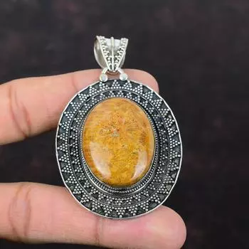 Кулон из ископаемого коралла ручной работы, уникальный стиль, ювелирные изделия, подвеска из стерлингового серебра 925 пробы, ювелирные изделия из драгоценных камней, винтажный кулон, подарок для нее, удивительные ювелирные изделия