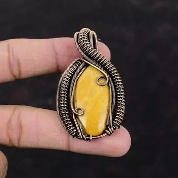 Кулон из ископаемого коралла с драгоценным камнем, кулон в медной проволоке, кулон ручной работы, изящные медные украшения, подарок для нее, украшения из ископаемого коралла для женщин