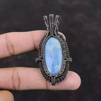 Кулон из кианита и меди, обернутый медной проволокой, ювелирные изделия, потрясающий кулон из драгоценных камней, обернутый проволокой, ювелирные изделия ручной работы, женский кулон, подарок для нее