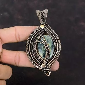 Кулон из кианита, обернутый медной проволокой, ювелирные изделия ручной работы из кианита, драгоценный камень, обернутый медной проволокой, свадебный подарок, уникальные подвески