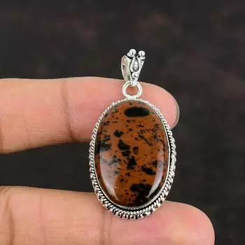 Кулон из красного дерева и обсидиана, ювелирные изделия ручной работы, кулон из стерлингового серебра 925 пробы, кулон из натурального драгоценного камня, подарки на годовщину, ювелирные изделия из красного дерева и обсидиана
