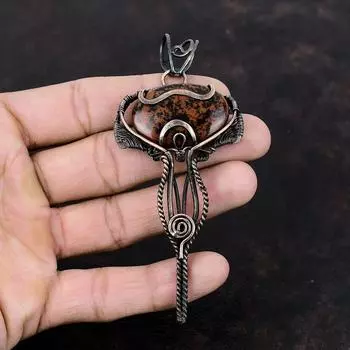 Кулон из красного дерева с обсидианом, медная проволока, обернутая ювелирными изделиями, кулон с драгоценным камнем, медные ювелирные изделия, новинка ручной работы, кулон, ювелирные изделия из проволочной обмотки для подарка