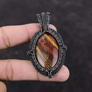 Кулон из красной змеиной яшмы, кулон из медной проволоки, антикварные медные украшения, оригинальный кулон с драгоценными камнями, ювелирные изделия ручной работы из проволоки, подарок для нее