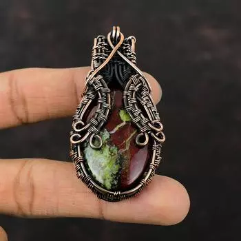 Кулон из кровавого камня дракона, кулон из медной проволоки, кулон ручной работы, кулон из драгоценного камня, медные украшения, кулон с камнем, подарок для нее, ювелирные изделия из проволоки