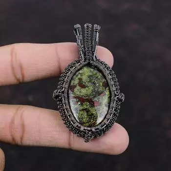 Кулон из кровавого камня дракона, кулон из медной проволоки, кулон из драгоценного камня, кулон ручной работы, медный ювелирный подарок для нее, этнический кулон, ювелирные изделия из проволочной обмотки
