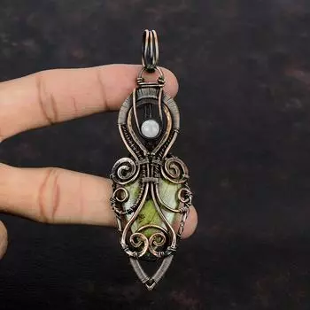 Кулон из кровавого камня дракона, медная проволока, кулон с драгоценным камнем, кулон из радужного лунного камня, ювелирные изделия из медной проволоки, кулон ручной работы, подарок для мамы