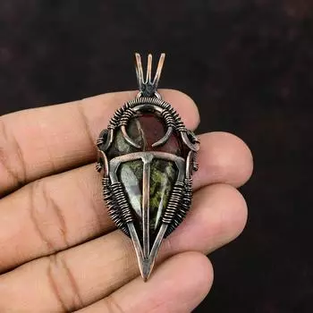 Кулон из кровавого камня дракона Медная проволока Кулон Дизайнерский кулон Драгоценный камень Кулон ручной работы Ювелирные изделия из кровавого камня для женщин Подарок для нее