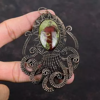 Кулон из кровавого камня дракона, медная проволока, кулон с драгоценным камнем, медные украшения ручной работы, кулон в виде осьминога, ювелирная подвеска, завернутая в проволоку, для подарка
