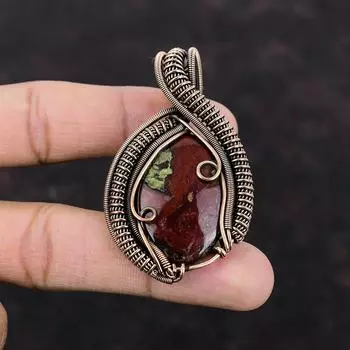 Кулон из кровавого камня дракона, медная проволока, кулон с драгоценным камнем, ювелирные изделия ручной работы, элегантный кулон, ювелирные изделия из медной проволоки, уникальный кулон для подарка