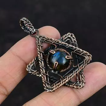 Кулон из лабрадорита, медная проволочная обертка, драгоценный камень, медная бижутерия, подвеска в форме звезды, ручная работа, проволочная обертка, ювелирные изделия, подарки для нее, уникальная подвеска