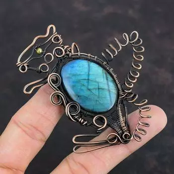 Кулон из лабрадорита, медная проволочная обертка, подвеска ручной работы, медные украшения, подвеска из настоящего драгоценного камня, проволочная обертка, украшения в виде кролика, подарки для него