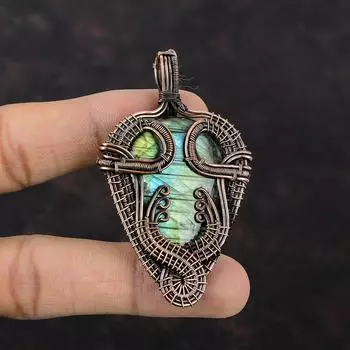 Кулон из лабрадорита, медная проволока, кулон, ювелирные изделия из драгоценных камней, кулон ручной работы, уникальный медный дизайн, ювелирный подарок для него, элегантный кулон