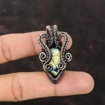 Кулон из лабрадорита, медная проволока, обернутая драгоценным камнем, кулон из лабрадорита, ювелирные изделия, обернутые проволокой, кулон ручной работы, медные ювелирные изделия, подарок для нее