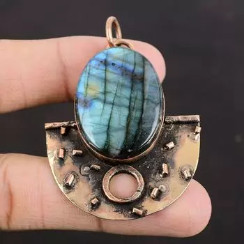 Кулон из лабрадорита, медный кулон, драгоценный камень отличного качества, подвески ручной работы, уникальные украшения для подарков, медные украшения, кулон в стиле бохо