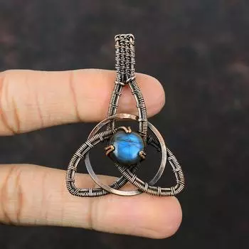 Кулон из лабрадорита, обернутый медной проволокой, оригинальный кулон из драгоценного камня ручной работы, лабрадорит, медные украшения, уникальный кулон, подарок для матери