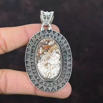 Кулон из магнезита с дикой лошадью, драгоценный камень, кулон ручной работы, подвеска из стерлингового серебра 925 пробы, винтажный кулон, дикая лошадь, магнезит, ювелирные изделия, подарок для нее