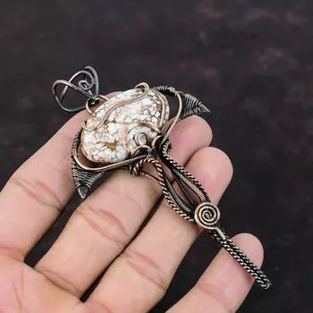 Кулон из магнезита с дикой лошадью, кулон в медной проволоке, кулон ручной работы, замечательный медный ювелирный подарок для мамы, подвески из натуральных драгоценных камней