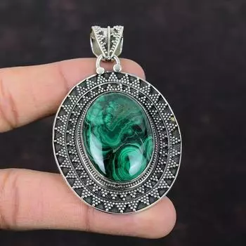 Кулон из малахита, подвеска из высококачественного драгоценного камня, винтажный кулон из стерлингового серебра 925 пробы, кулон ручной работы, стильный ювелирный подарок для женщин