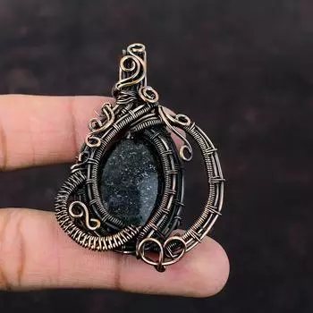 Кулон из марказита, медная проволока, кулон, кулон с драгоценным камнем, ювелирные изделия из марказита, уникальный кулон ручной работы, подарок на юбилей, медные украшения