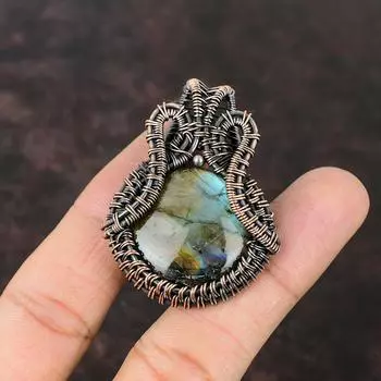 Кулон из меди с лабрадоритом, подвеска из медной проволоки, ювелирное изделие ручной работы, подвеска из драгоценного камня, ювелирное изделие с лабрадоритом, подарок на годовщину, ювелирное изделие из меди