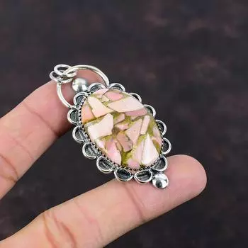 Кулон из медного розового опала из стерлингового серебра 925 пробы Красивые ювелирные изделия из драгоценных камней Подвеска ручной работы Подарок для жены Серебряные украшения Изящный кулон
