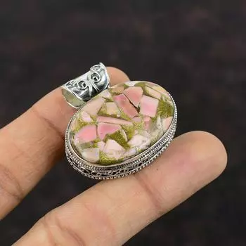 Кулон из медного розового опала. Изысканные ювелирные изделия из драгоценных камней. Подвеска из стерлингового серебра 925 пробы. Винтажные ювелирные изделия ручной работы. Элегантный кулон в стиле хиппи. Подарок для женщин.