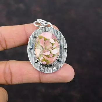 Кулон из медного розового опала Ювелирные изделия ручной работы Кулон из драгоценного камня Подвеска из стерлингового серебра 925 пробы Ювелирный подарок с розовым опалом для девушки Подвеска новейшего дизайна