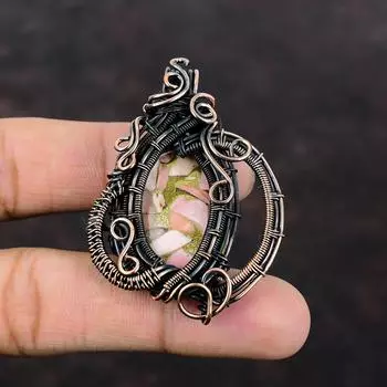 Кулон из медного розового опала, медная проволока, кулон с драгоценным камнем, ювелирные изделия из проволоки, кулон ручной работы, очень красивые медные украшения, подарок для мамы