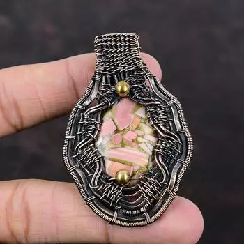 Кулон из медного розового опала, медная проволока, кулон с драгоценным камнем, кулон ручной работы, медная проволока, ювелирные изделия, новейший дизайн, кулон, подарок для женщин