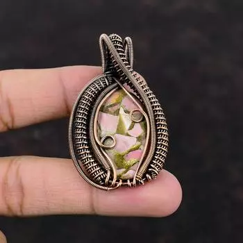 Кулон из медного розового опала, ювелирные изделия из медной проволоки, стильный кулон ручной работы, ювелирные изделия из натурального драгоценного камня, кулон из медной проволоки, подарок для мамы