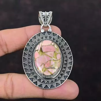 Кулон из медного розового опала, винтажный кулон, ювелирные изделия из драгоценных камней, стерлингового серебра 925 пробы, кулон в этническом стиле, новый кулон ручной работы, подарок для нее