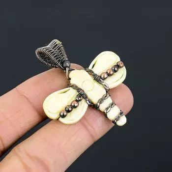 Кулон из медной проволоки ручной работы с резьбой по кости из натуральной медоносной пчелы 1,97 дюйма D2k16